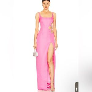 Sau Lee Bettina Floral Flamingo Pink Cut Out High Slit Maxi